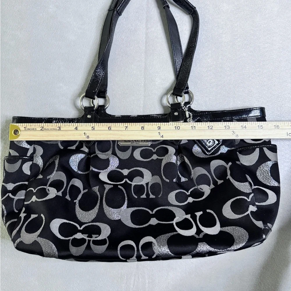 Coach Women's Metallic Silver Black SoHo Signature Shoulder Bag Tote F19664 Y2K - Picture 12 of 16